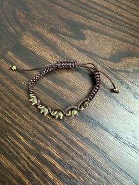 Brown Macrame Bracelet with Antique Gold Elephant Charms